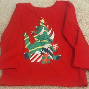 Cat & Jack Red Long Sleeve Tee with Dinosaur and Christmas Tree